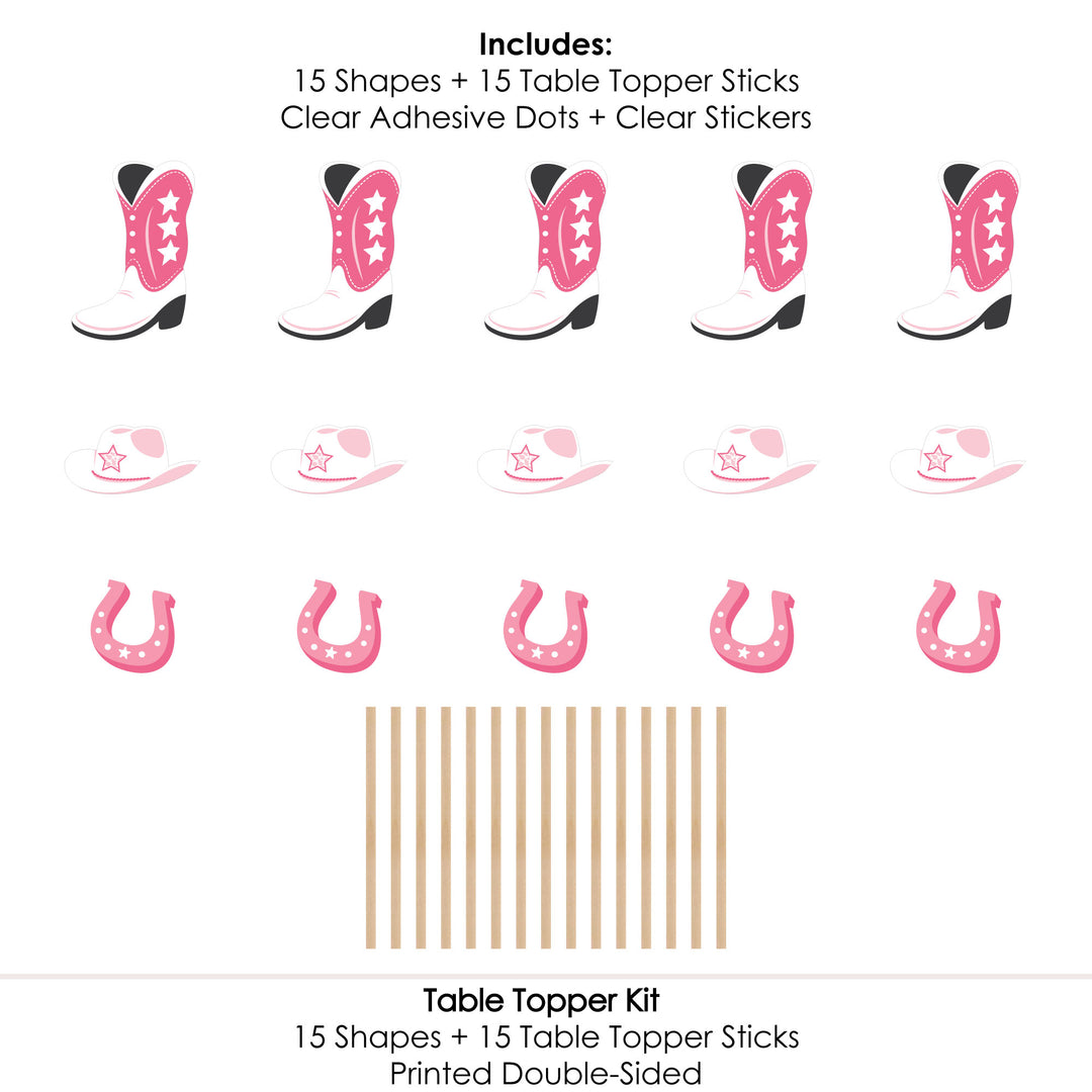 Rodeo Cowgirl - Pink Western Party Centerpiece Sticks - Table Toppers - Set of 15