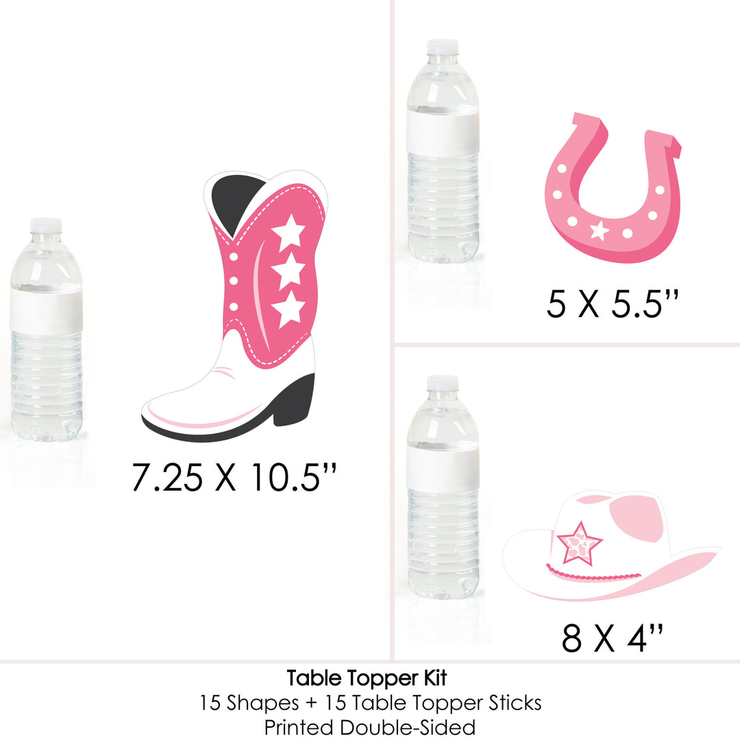 Rodeo Cowgirl - Pink Western Party Centerpiece Sticks - Table Toppers - Set of 15