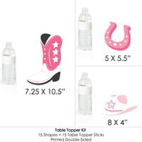 Rodeo Cowgirl - Pink Western Party Centerpiece Sticks - Table Toppers - Set of 15