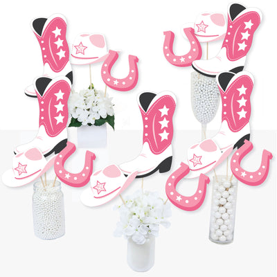 Rodeo Cowgirl - Pink Western Party Centerpiece Sticks - Table Toppers - Set of 15