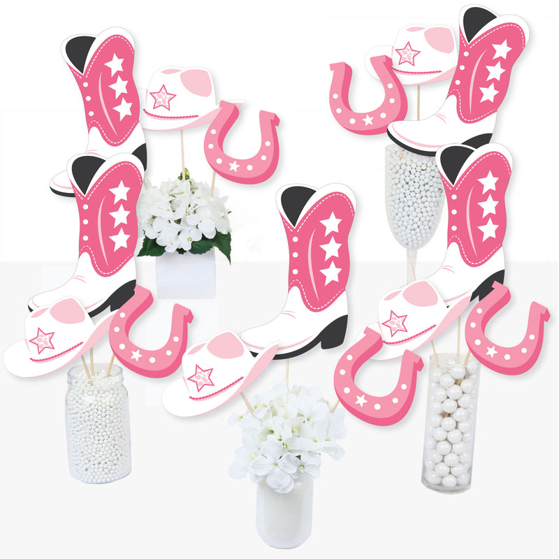 Rodeo Cowgirl - Pink Western Party Centerpiece Sticks - Table Toppers - Set of 15