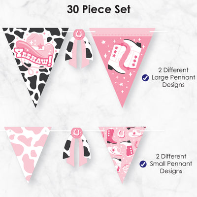 Rodeo Cowgirl - DIY Pink Western Party Pennant Garland Decoration - Triangle Banner - 30 Pieces