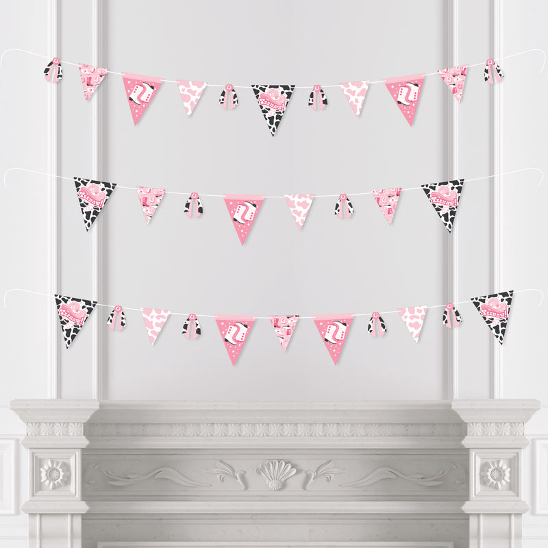 Rodeo Cowgirl - DIY Pink Western Party Pennant Garland Decoration - Triangle Banner - 30 Pieces