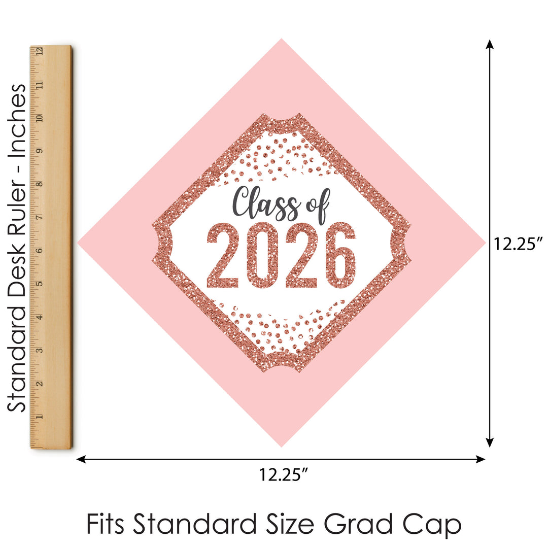 Rose Gold Grad - 2026 Graduation Cap Decorations Kit - Grad Cap Cover