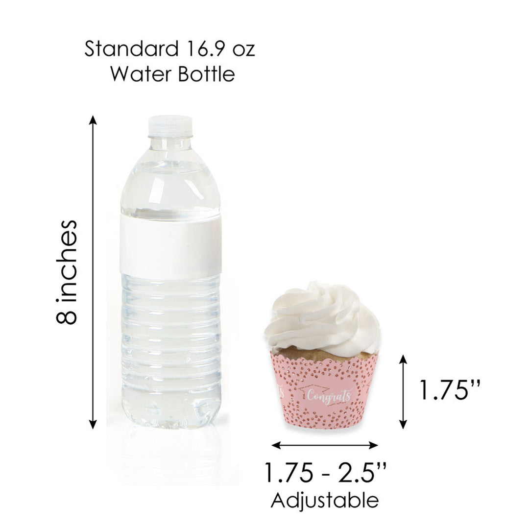 Rose Gold Grad - Cupcake Decoration - 2026 Graduation Party Cupcake Wrappers and Treat Picks Kit - Set of 24