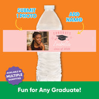 Custom Photo Rose Gold Graduation Water Bottle Labels