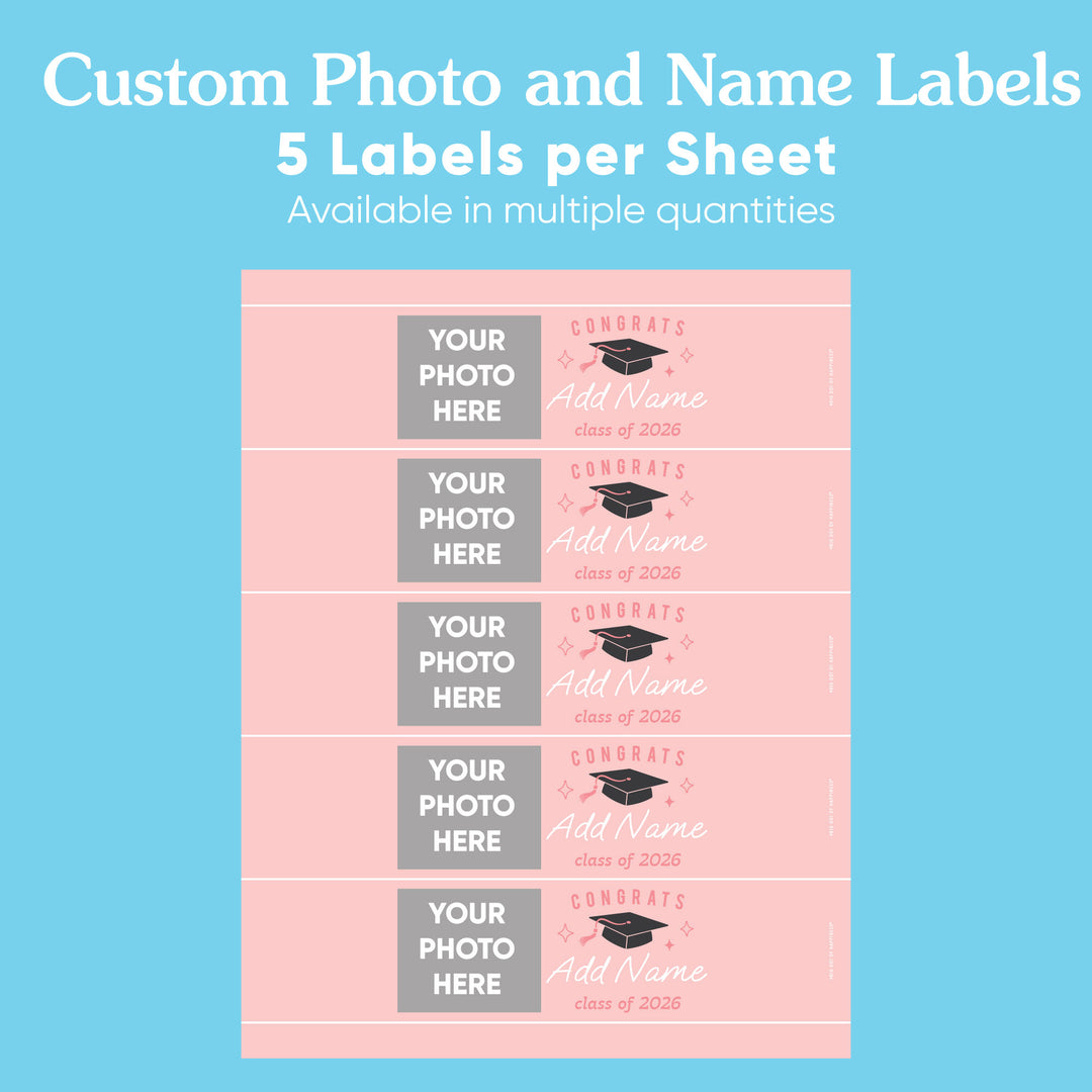 Custom Photo Rose Gold Graduation Water Bottle Labels