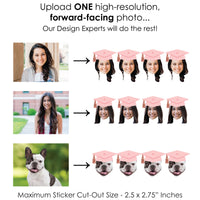Custom Rose Gold Grad Cap Fun Face Cut-Out Stickers - Set of 24