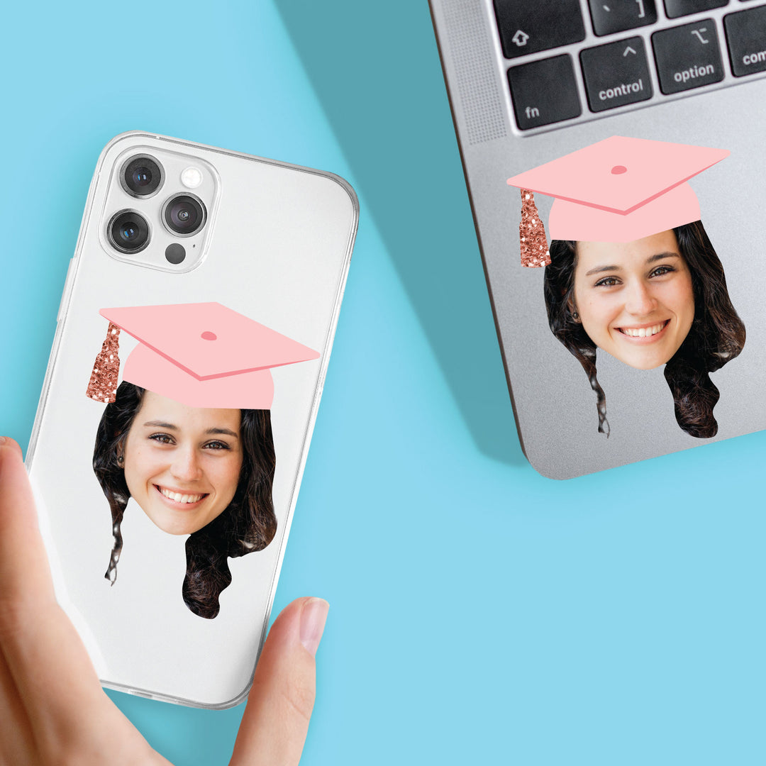 Custom Rose Gold Grad Cap Fun Face Cut-Out Stickers - Set of 24