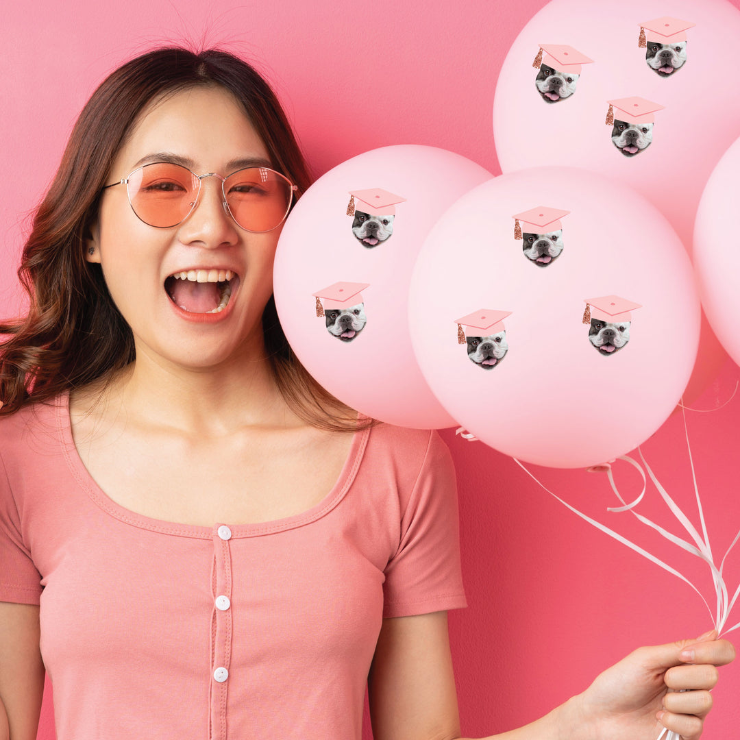 Custom Rose Gold Grad Cap Fun Face Cut-Out Stickers - Set of 24