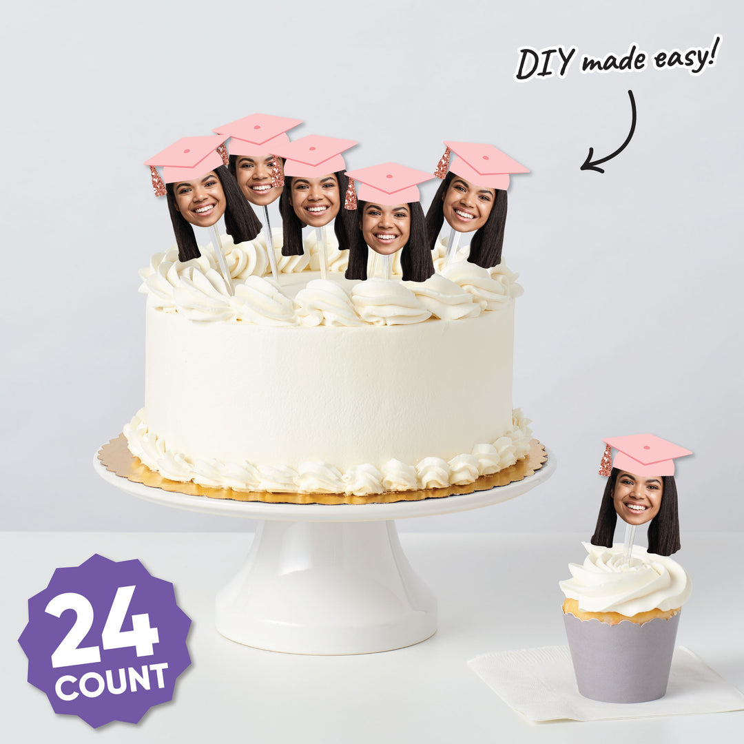 Custom Fun Face Pastel Grad Cap Treat Picks - 24 Ct