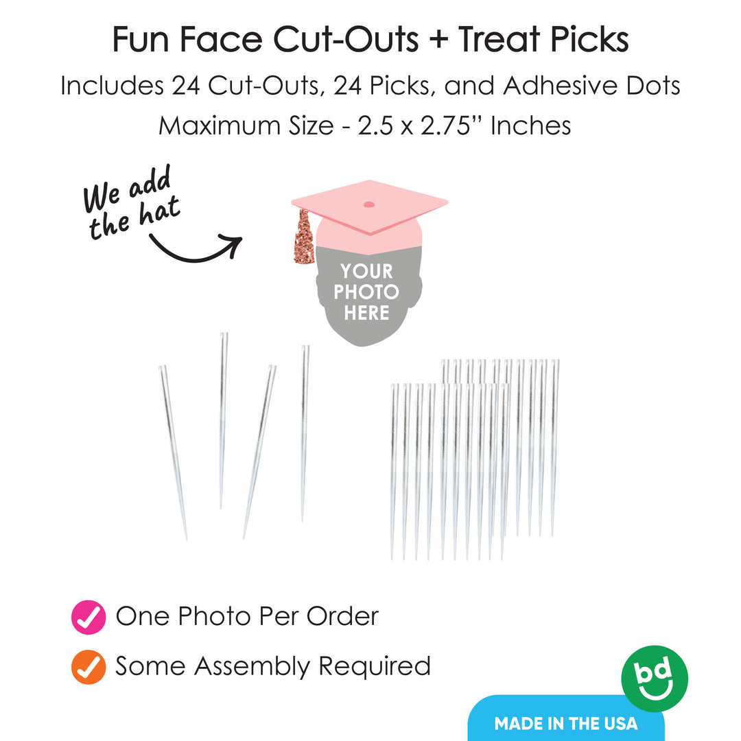 Custom Fun Face Pastel Grad Cap Treat Picks - 24 Ct
