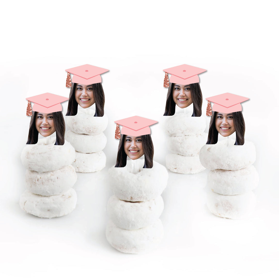 Custom Fun Face Pastel Grad Cap Treat Picks - 24 Ct