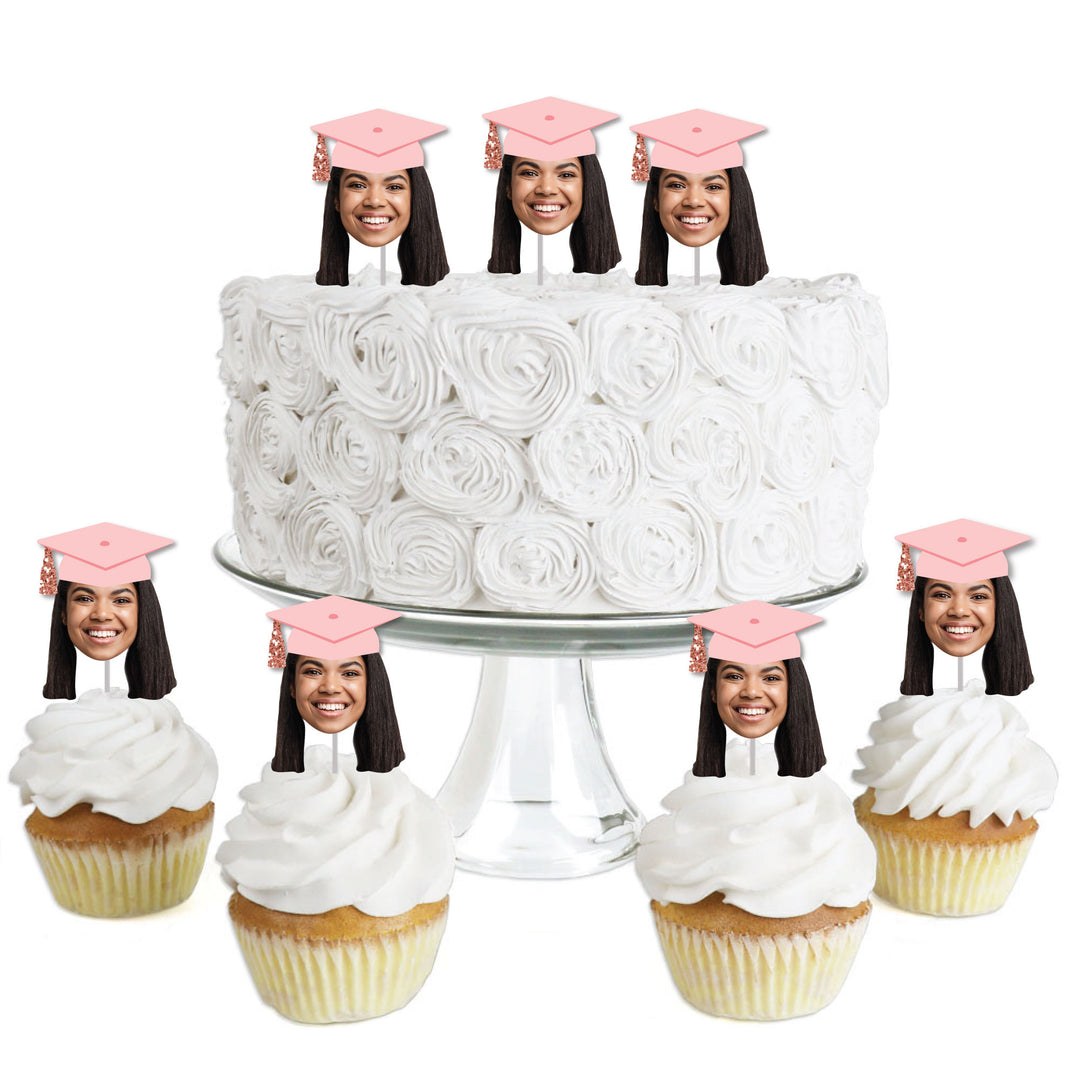 Custom Fun Face Pastel Grad Cap Treat Picks - 24 Ct