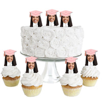 Custom Fun Face Pastel Grad Cap Treat Picks - 24 Ct