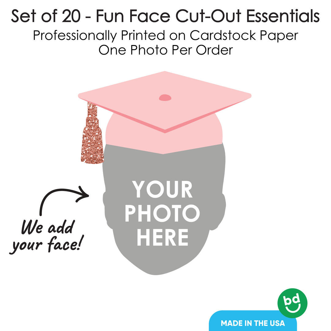 Custom Fun Face Rose Gold Grad Cap Essentials - 20 Ct