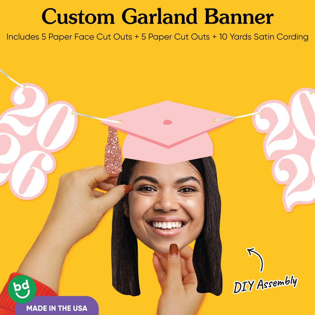Graduation face cutout with cap and pink 2026 design