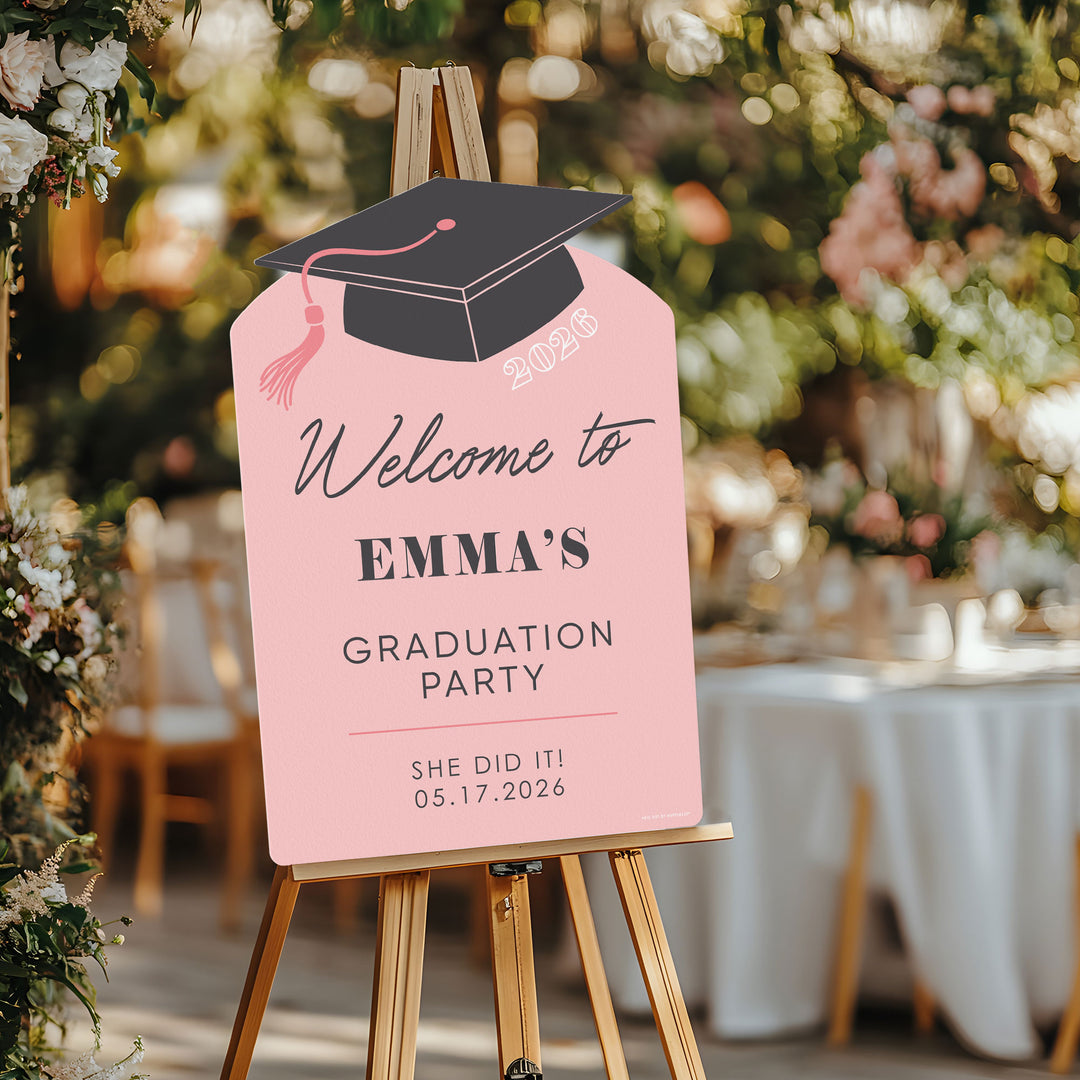 Custom Text Rose Gold Grad Welcome Sign