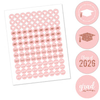 Sheet of pink graduation-themed stickers with 'Class of 2026' text on a white background.