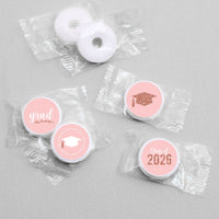 Rose Gold Grad - Round Candy Labels 2026 Graduation Party Favors - Fits Hershey's Kisses 108 ct