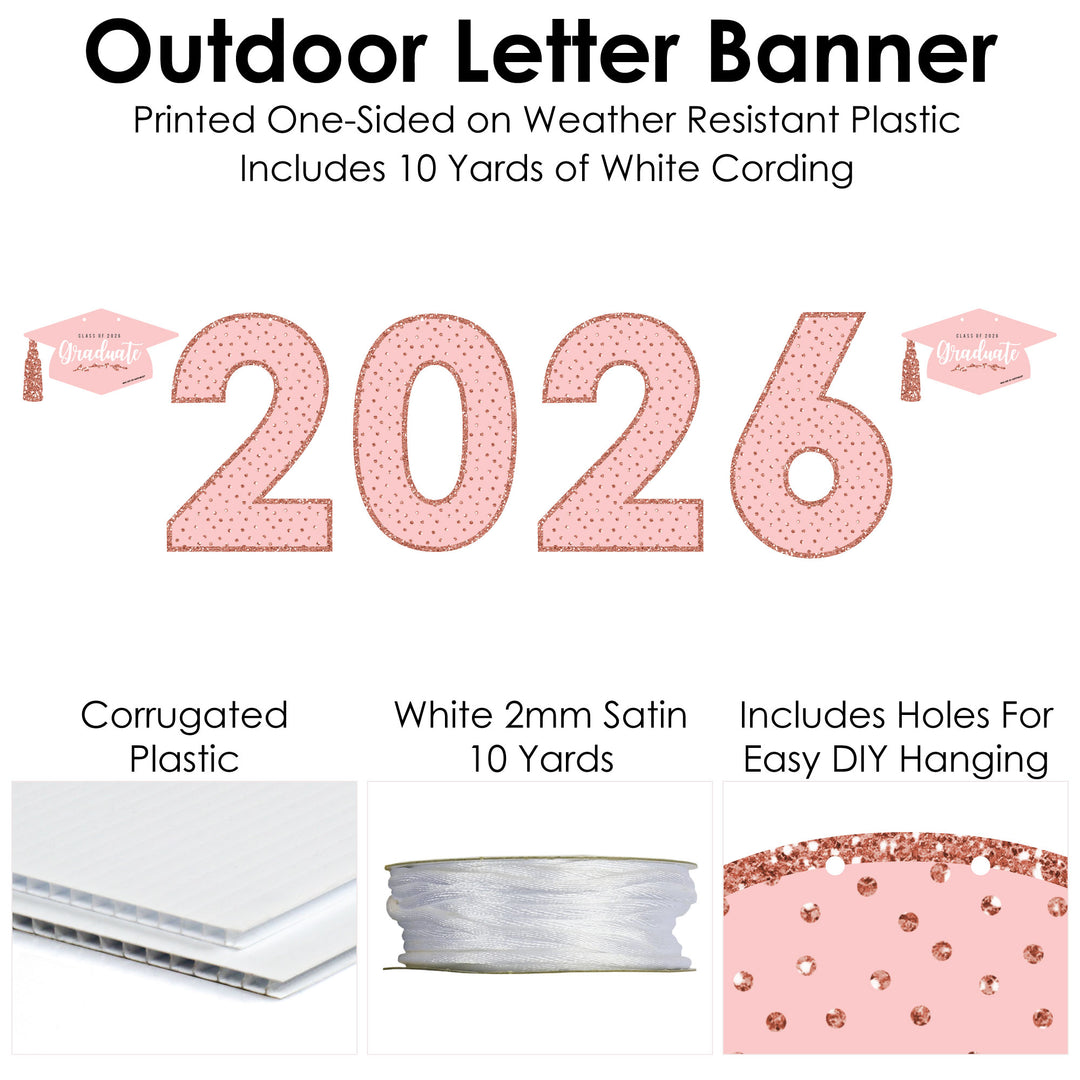 Rose Gold Grad - Large Graduation Party Decorations -  2026 - Outdoor Letter Banner