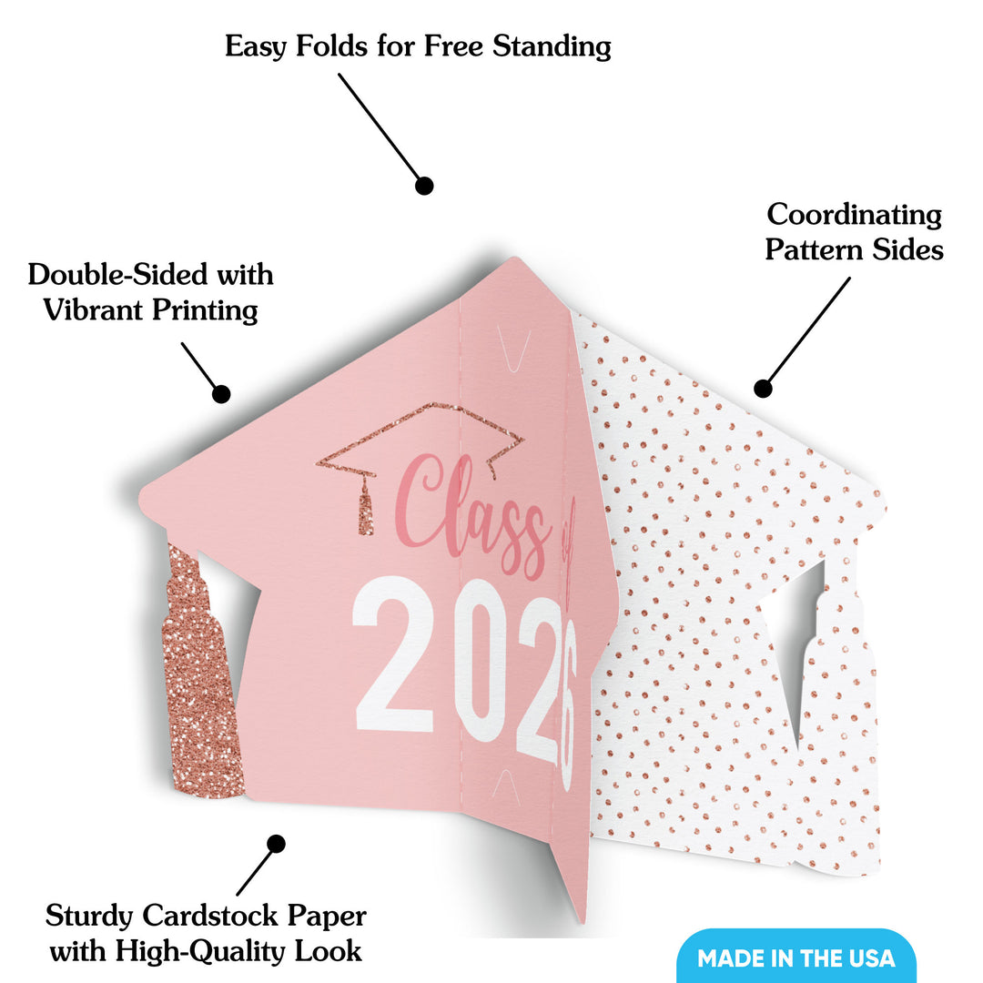 Rose Gold Graduation 3D Centerpieces - 8 Ct
