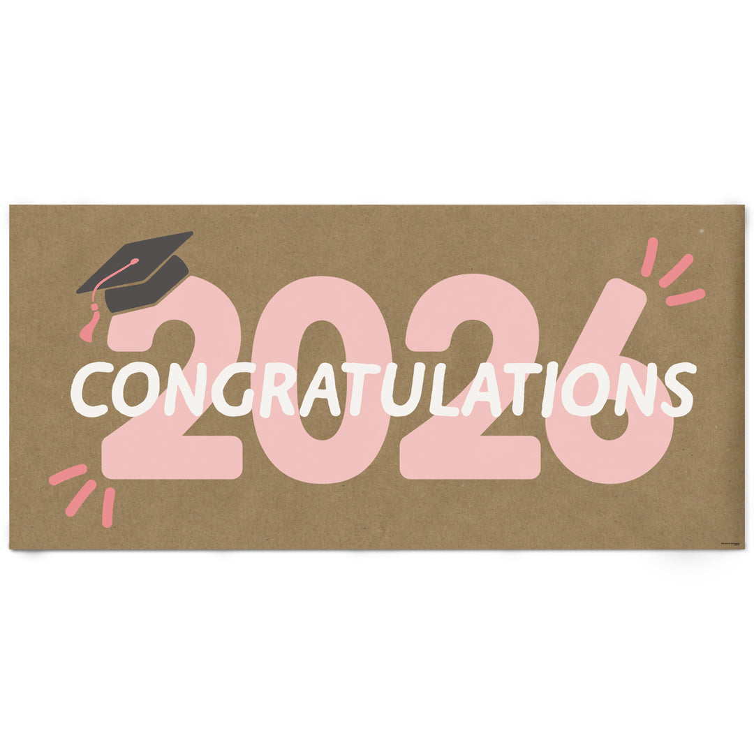 Rose gold Class of 2026 graduation kraft banner decor