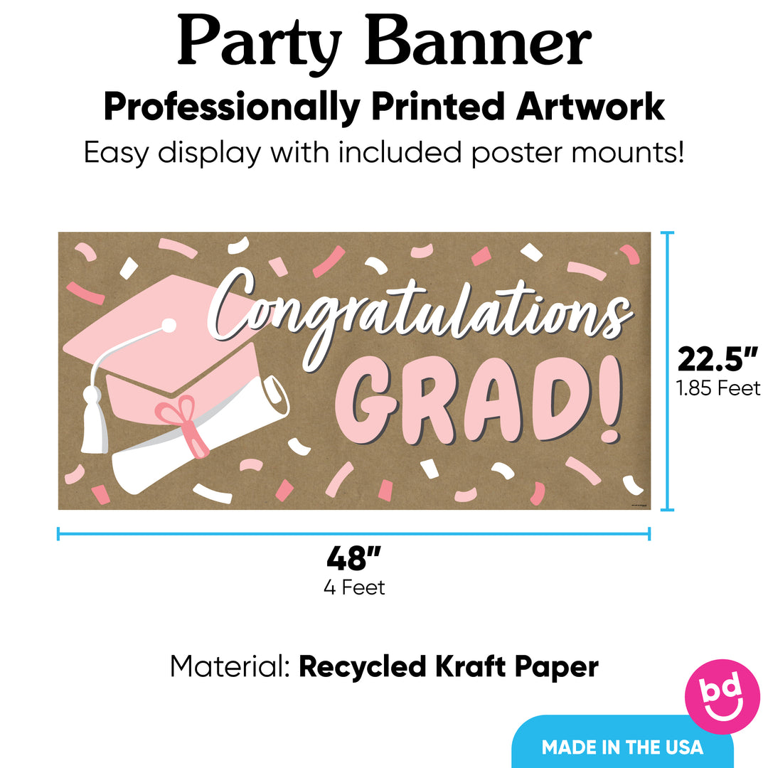 Rose gold graduation banner printed on kraft paper