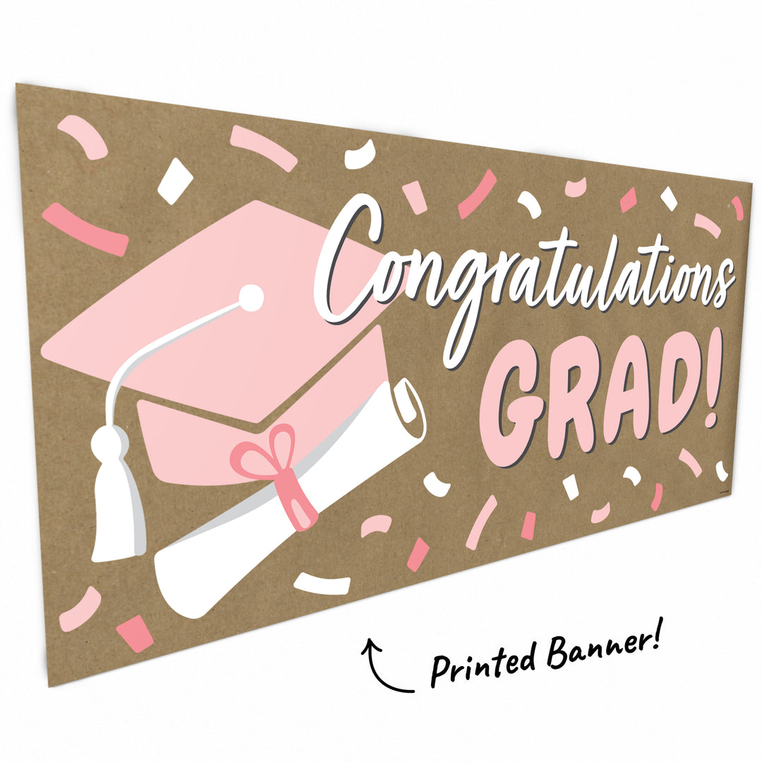 Rose gold hand-painted style graduation banner close-up