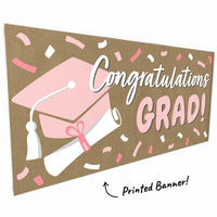 Rose gold hand-painted style graduation banner close-up