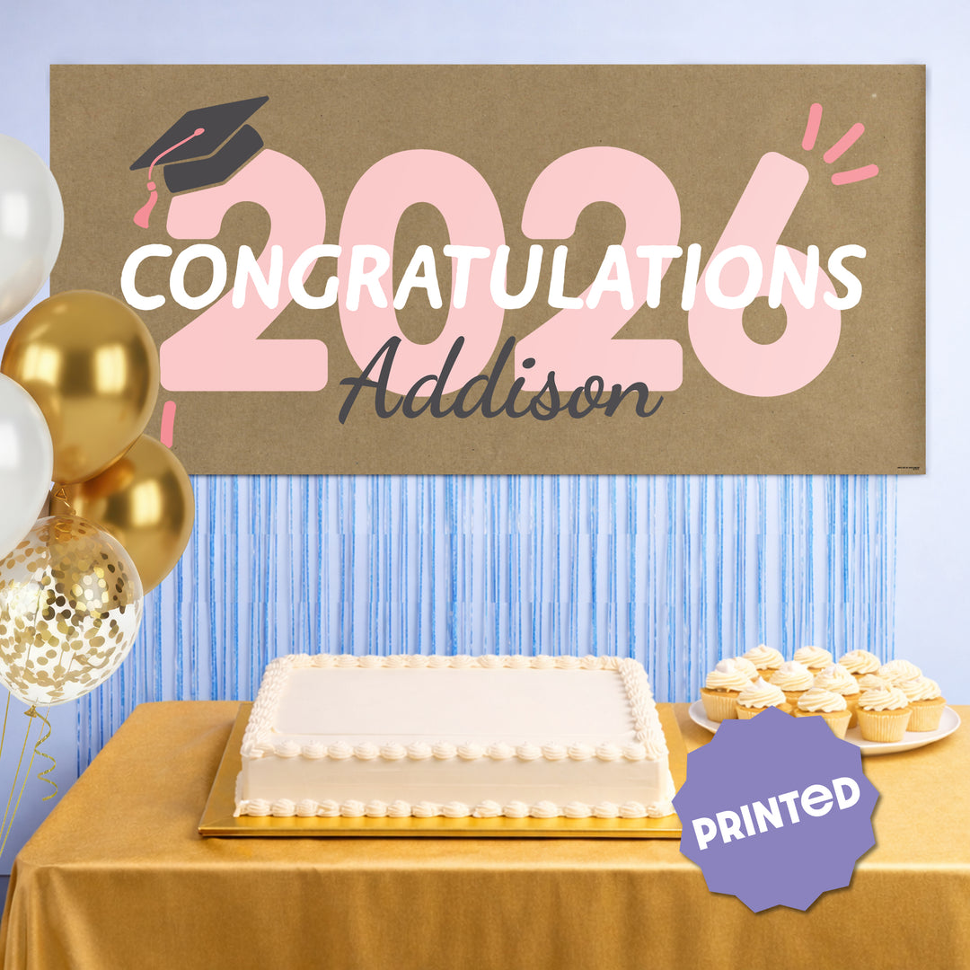 Rose gold 2026 graduation banner party backdrop