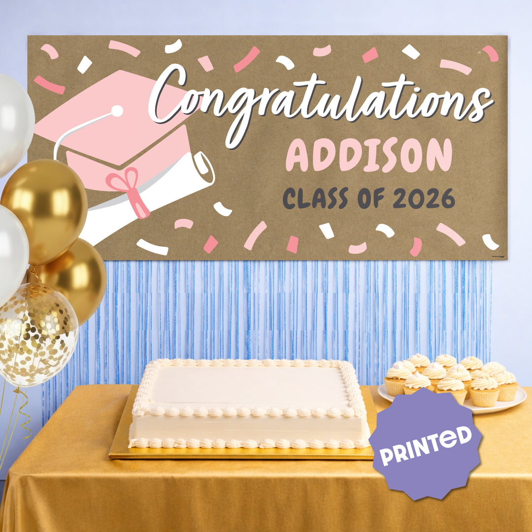 Rose gold graduation banner party backdrop