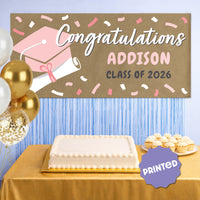 Rose gold graduation banner party backdrop