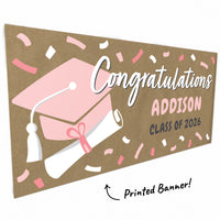Rose gold hand-painted style graduation banner close-up
