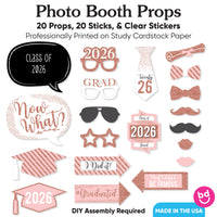 Rose Gold Grad - 2026 Graduation Party Photo Booth Props Kit - 20 Count