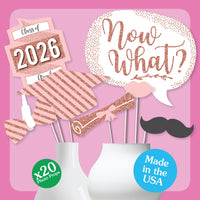 Rose Gold Grad - 2026 Graduation Party Photo Booth Props Kit - 20 Count