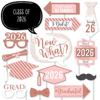 Rose Gold Grad - 2026 Graduation Party Photo Booth Props Kit - 20 Count