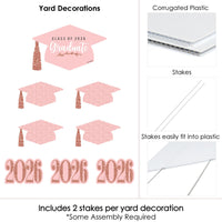 Rose Gold Grad - Yard Sign & Outdoor Lawn Decorations - 2026 Graduation Party Yard Signs - Set of 8