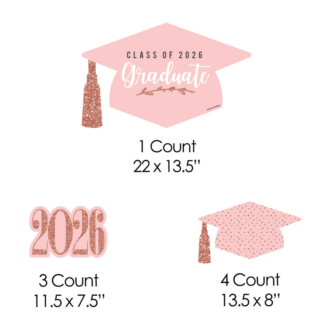 Rose Gold Grad - Yard Sign & Outdoor Lawn Decorations - 2026 Graduation Party Yard Signs - Set of 8