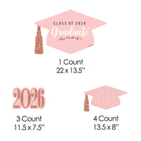 Rose Gold Grad - Yard Sign & Outdoor Lawn Decorations - 2026 Graduation Party Yard Signs - Set of 8