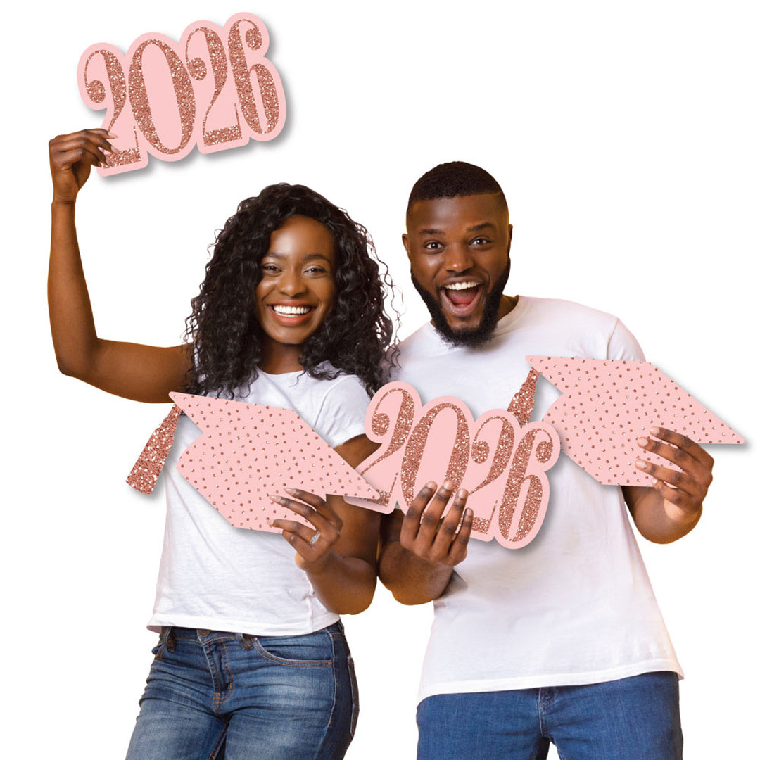 Rose Gold Grad - Yard Sign & Outdoor Lawn Decorations - 2026 Graduation Party Yard Signs - Set of 8