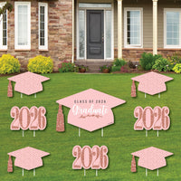 Rose Gold Grad - Yard Sign & Outdoor Lawn Decorations - 2026 Graduation Party Yard Signs - Set of 8