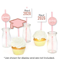 Rose Gold Grad - Paper Straw Decor - 2026 Graduation Party Striped Decorative Straws - Set of 24