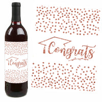 Rose Gold Grad - 2026 Graduation Party Decorations for Women and Men - Wine Bottle Label Stickers - Set of 4