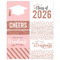 Rose Gold Grad - 2026 Graduation Party Decorations for Women and Men - Wine Bottle Label Stickers - Set of 4