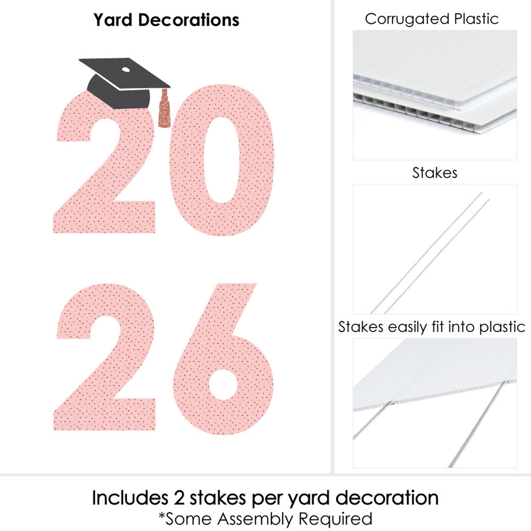 Rose Gold Grad - 2026 Yard Sign Outdoor Lawn Decorations - Graduation Party Yard Signs - 2026