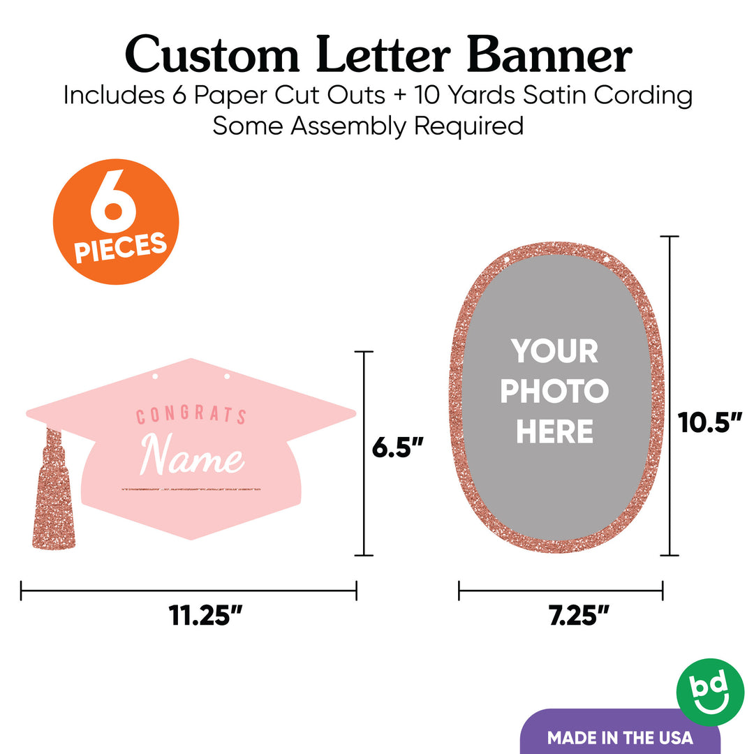Custom Photo Rose Gold Grad Letter Banner