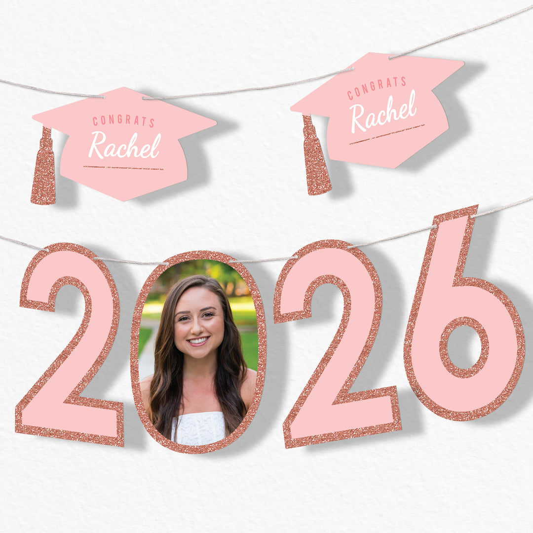 Custom Photo Rose Gold Grad Letter Banner