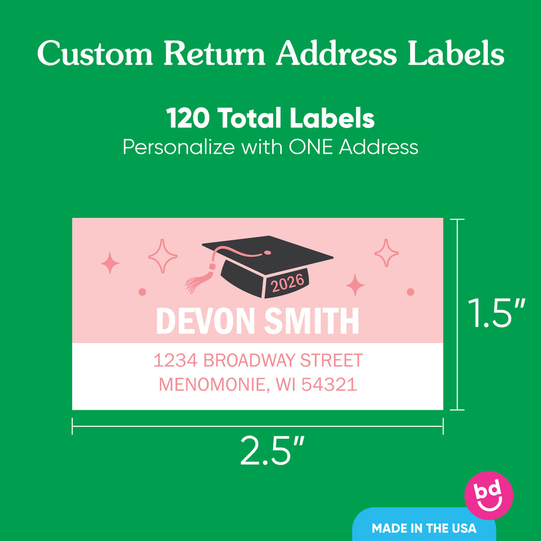 Custom Text Rose Gold Graduation Return Address Labels - 120 Ct