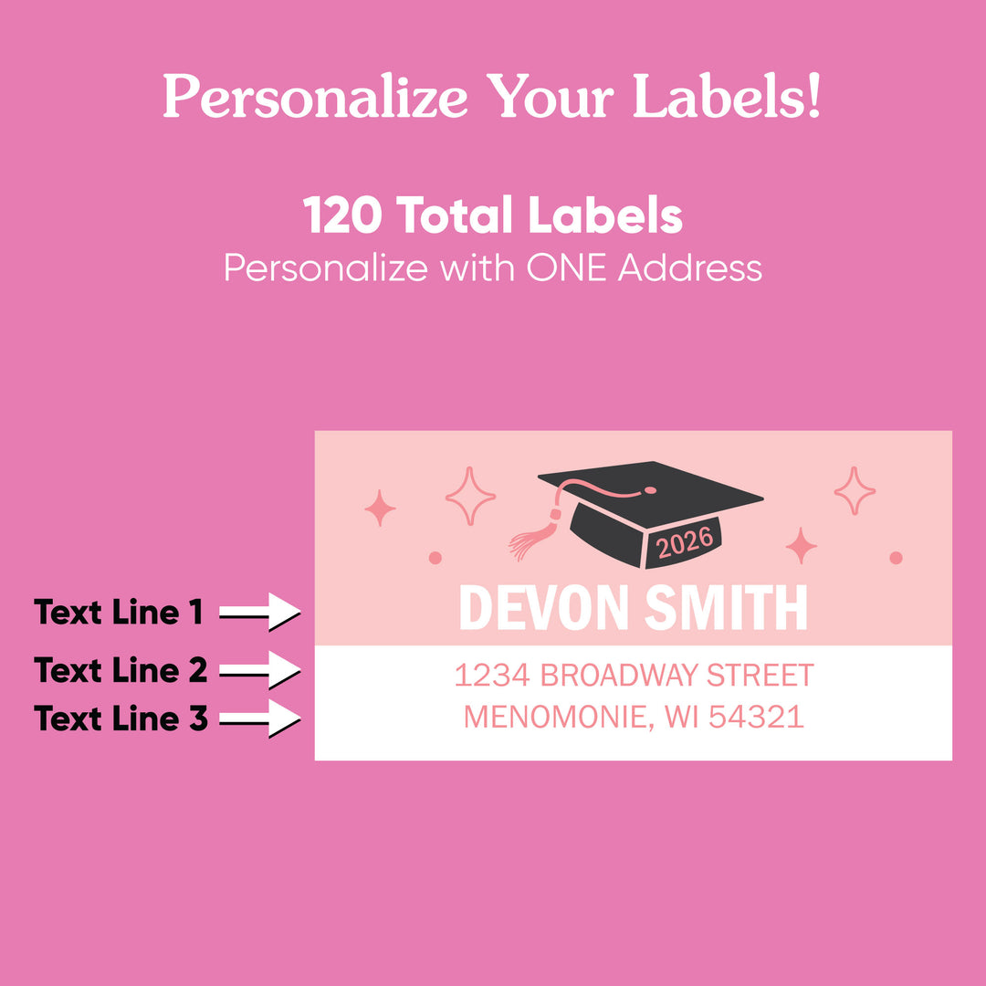 Custom Text Rose Gold Graduation Return Address Labels - 120 Ct